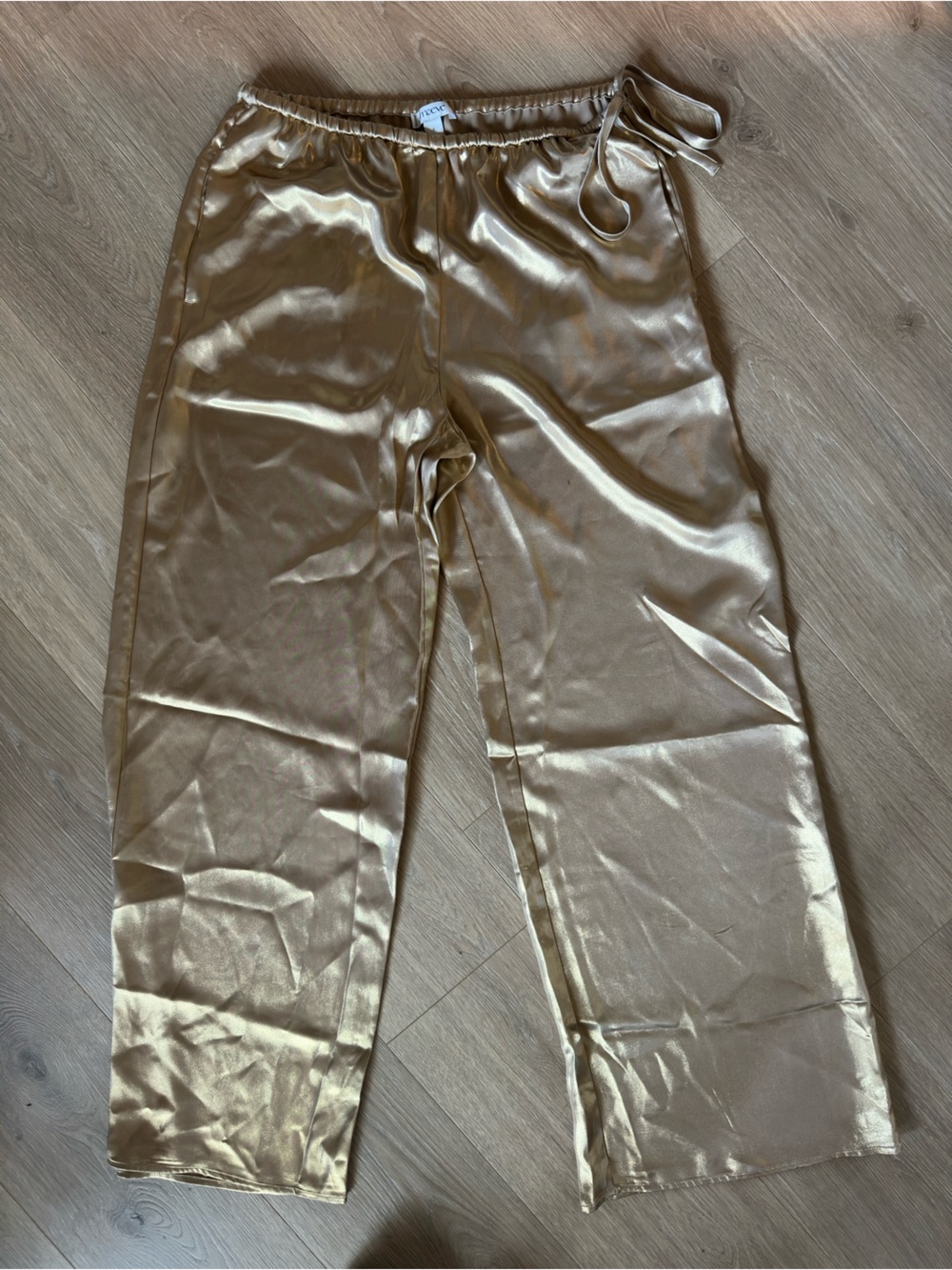 Maeve Shimmery Gold Elastic-Waist Satin Pants